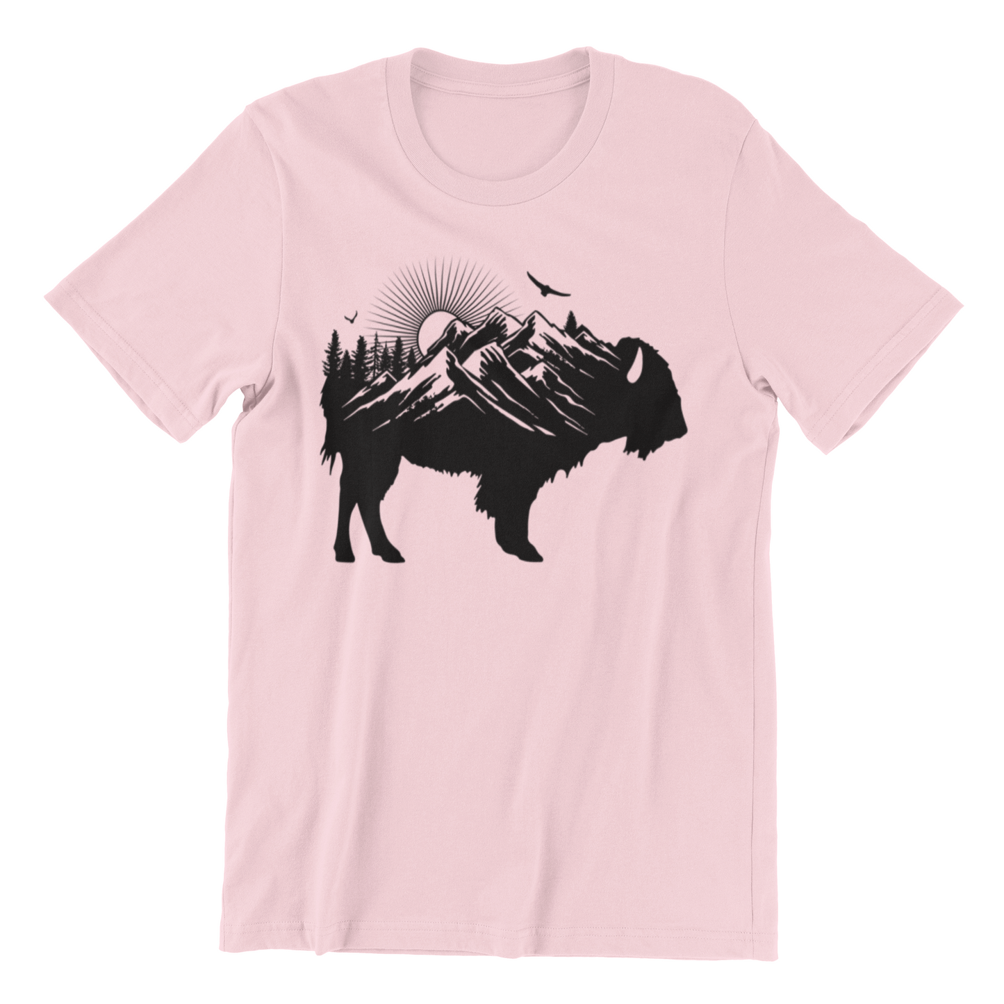 Buffalo Silhouette - Retro Sunrise Bison Mountain - Buffalo Lover Shirt