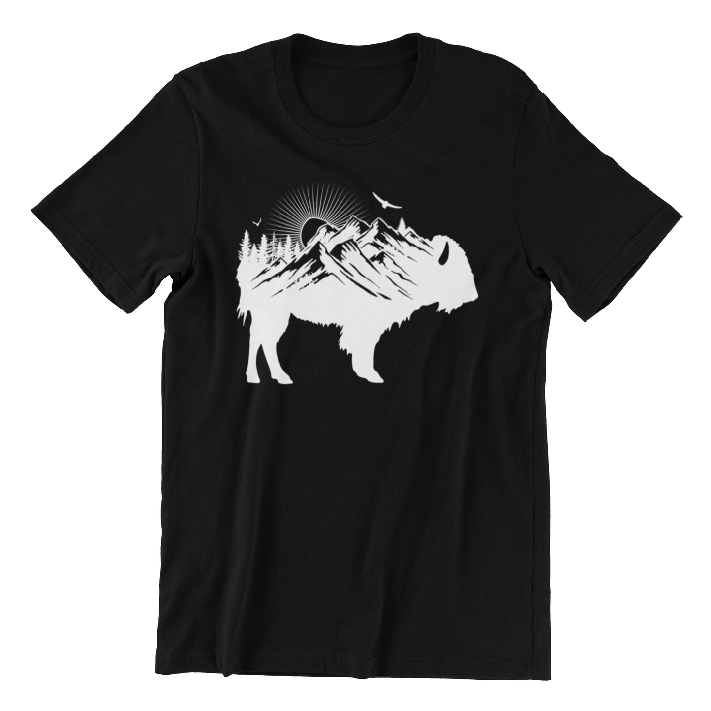 Buffalo Silhouette - Retro Sunrise Bison Mountain - Buffalo Lover Shirt