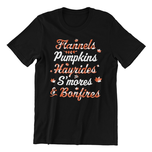 Flannels Pumpkins Hayrides S'mores and Bonfires