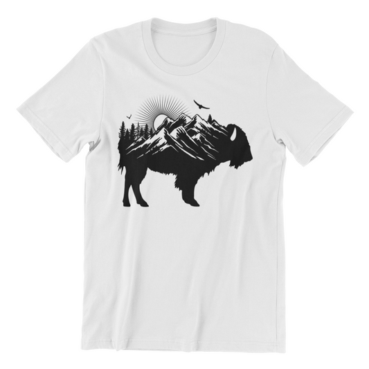 Buffalo Silhouette - Retro Sunrise Bison Mountain - Buffalo Lover Shirt