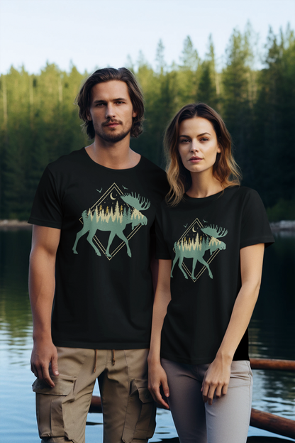 Moose Silhouette - Moose Wildlife Forest - Retro Moose Lover Shirt