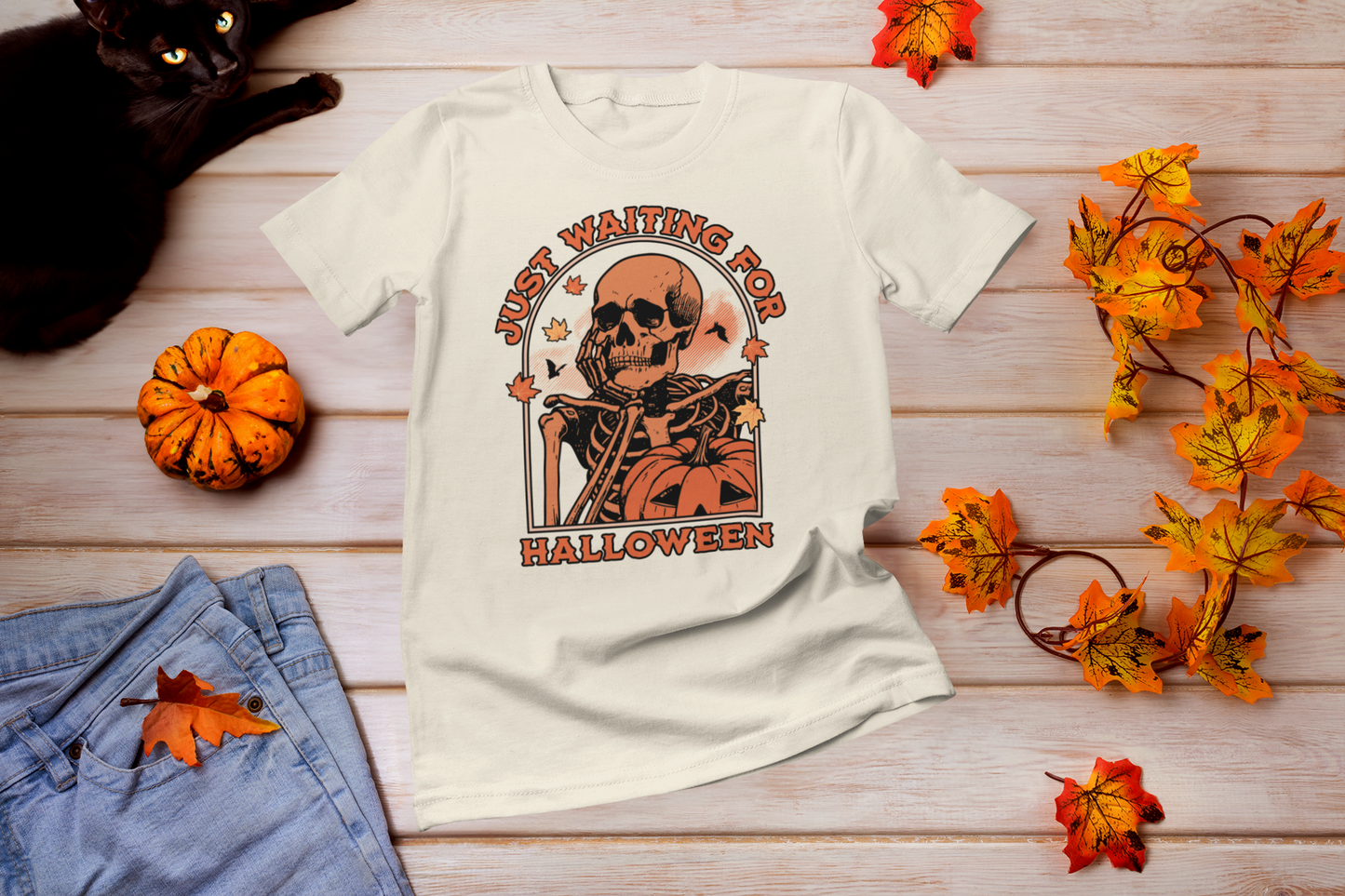 Just Waiting for Halloween Skeleton T-Shirt