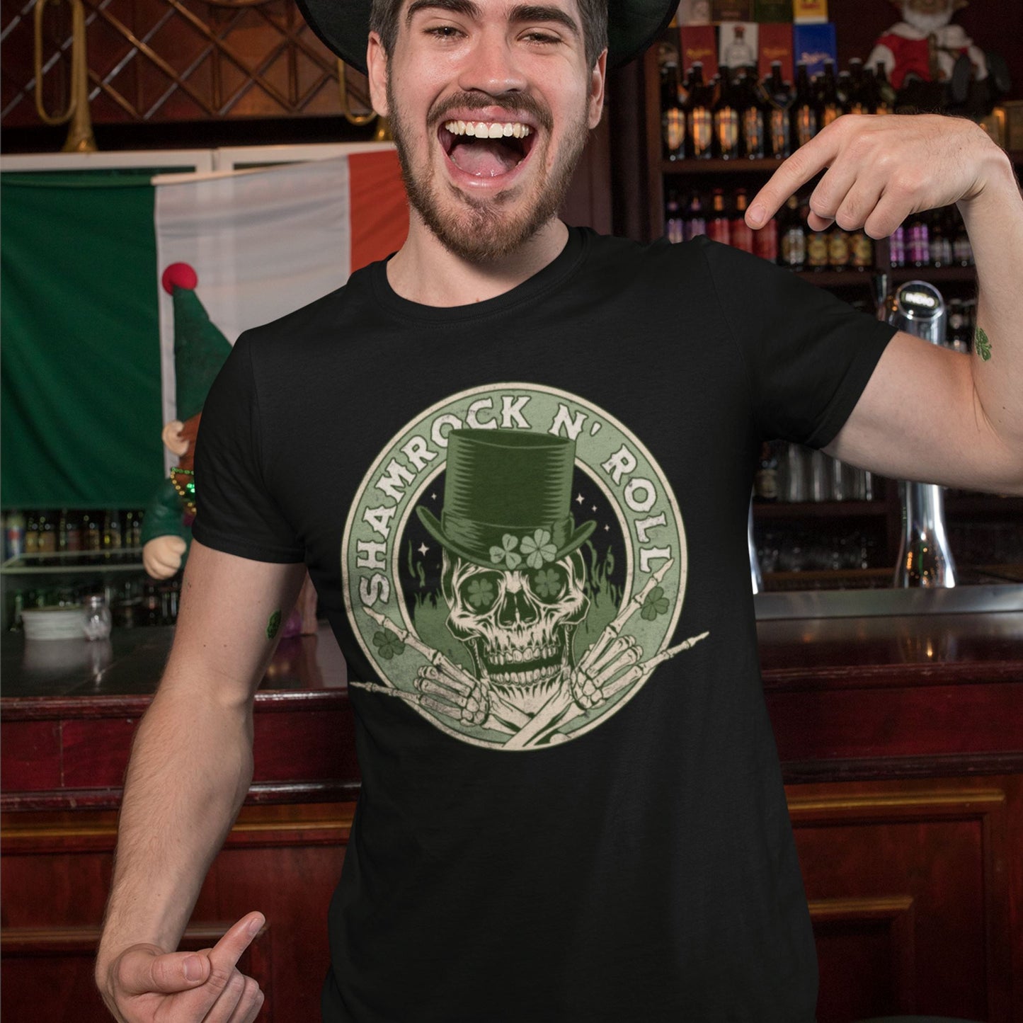 Shamrock and Roll - Rock and Roll Saint Patrick's Day Skull Unisex Heavy Cotton Tee T-Shirt My Store Black S 