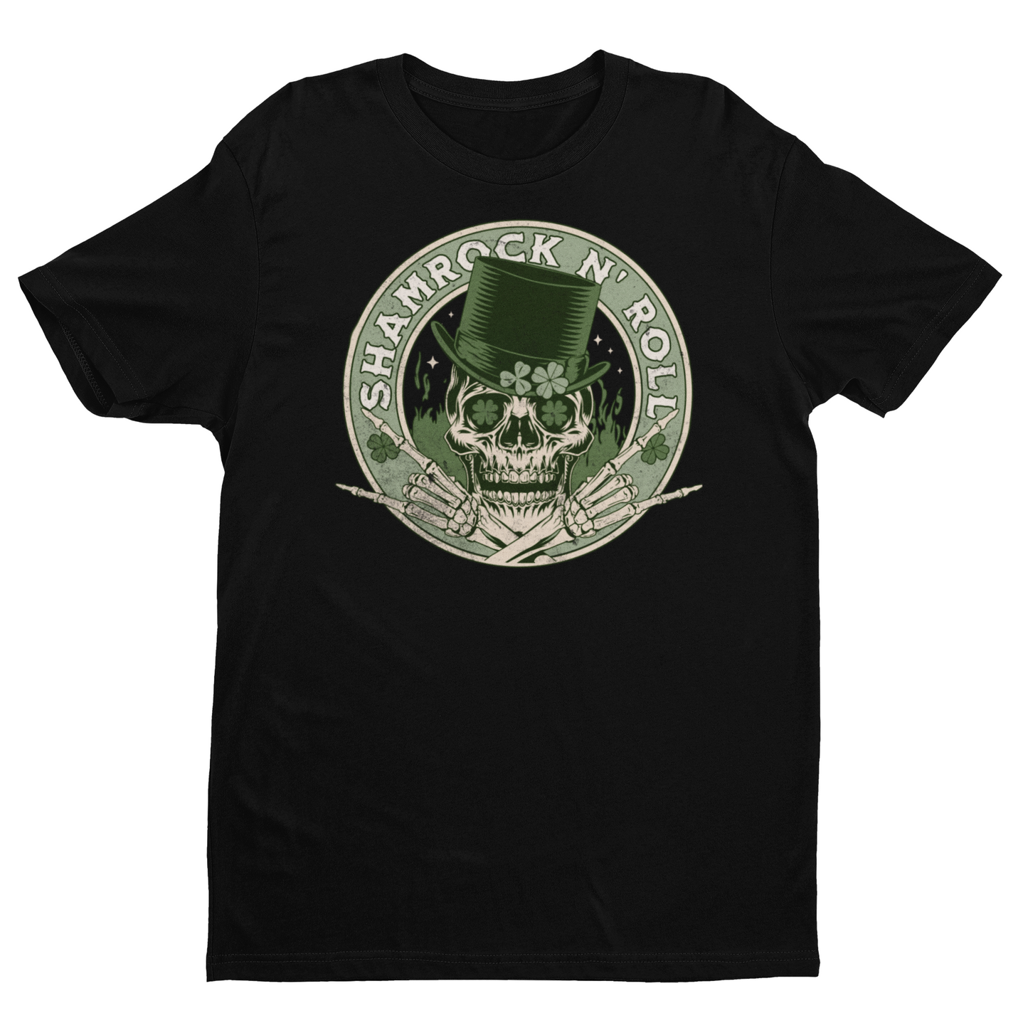 Shamrock and Roll - Rock and Roll Saint Patrick's Day Skull Unisex Heavy Cotton Tee